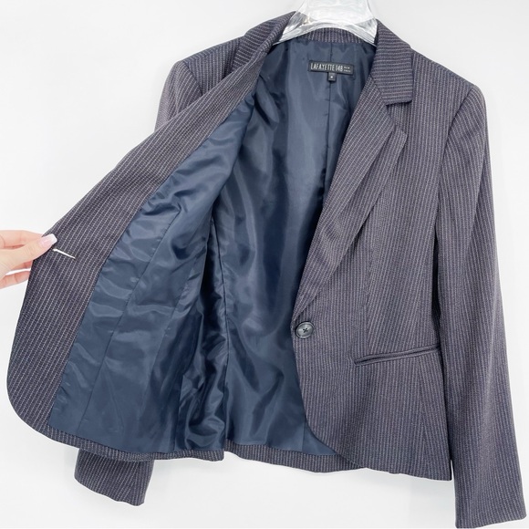 Lafayette 148 New York Gray Blue Pinstripe Wool Blazer Jacket Size 8 Metallic - Picture 3 of 7